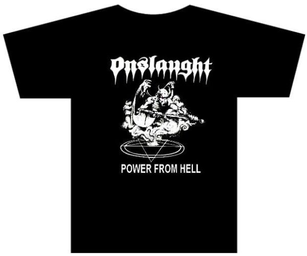 ONSLAUGHT - Power From Hell Camiseta Branca Thrash Metal Inglês 100% Algodão